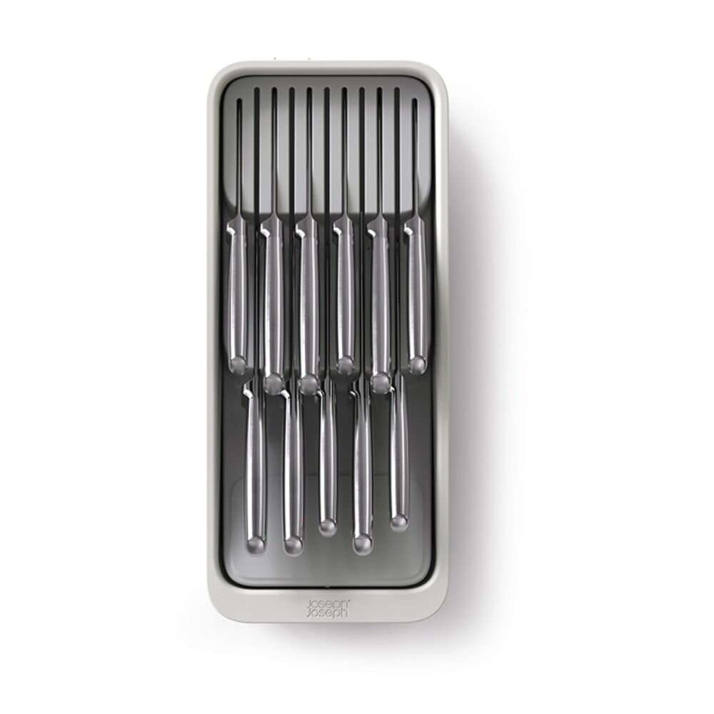 2PK Joseph Joseph 2-Tier Compact Knife Organiser Kitchen Storage Light Stone