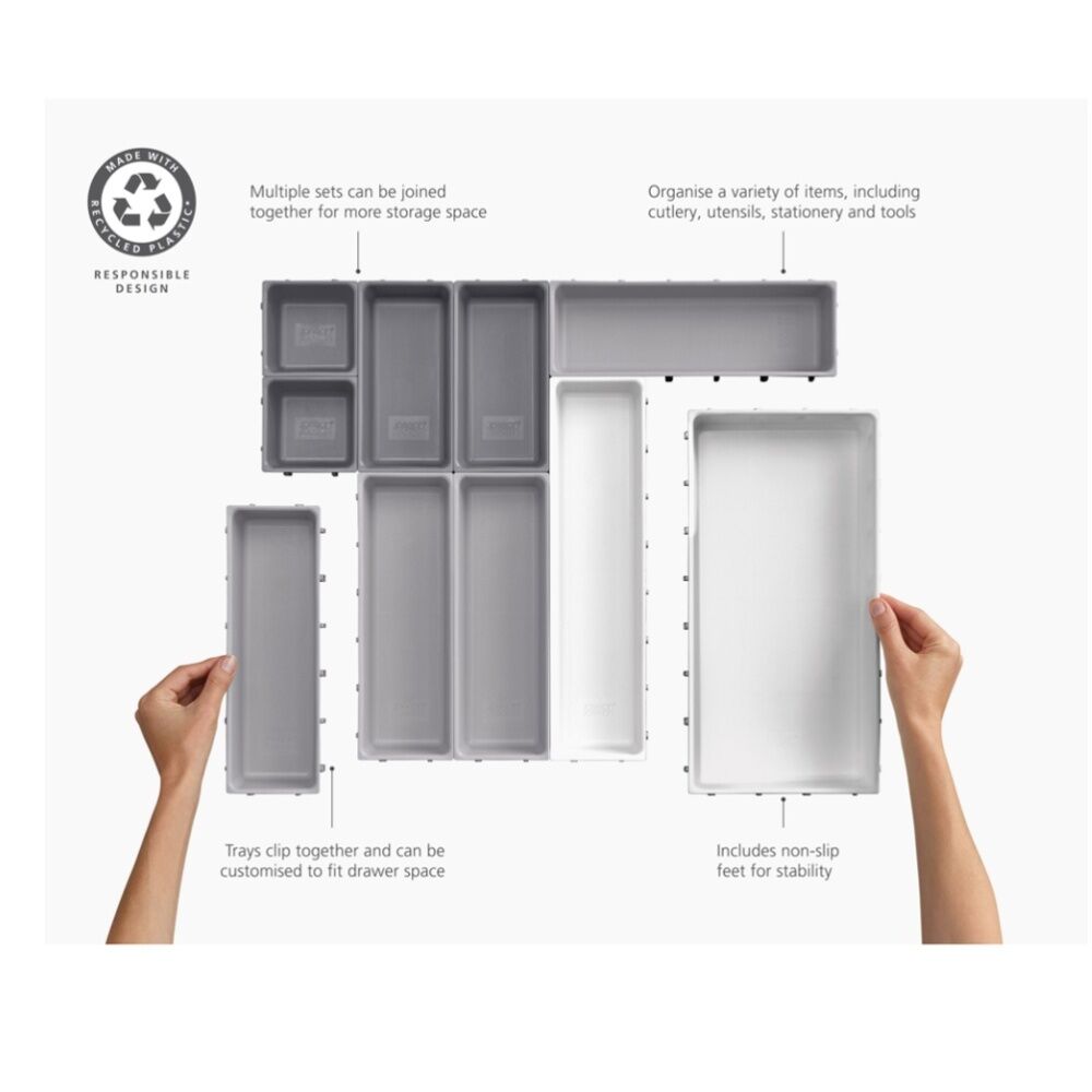 2x 10pc Joseph Joseph Blox Drawer Organiser Set Modular Storage Light Stone