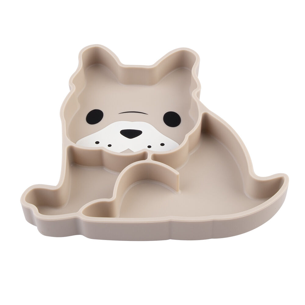 Melii Luxe Childrens Animal-Printed Round Silicone Suction Plate Bulldog 6m+
