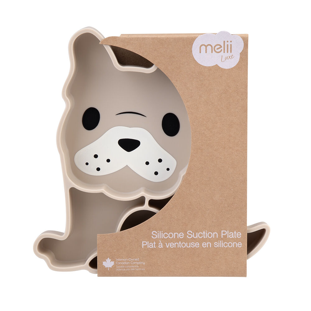 Melii Luxe Childrens Animal-Printed Round Silicone Suction Plate Bulldog 6m+