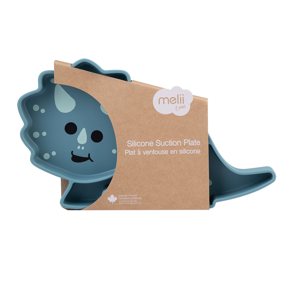 Melii Luxe Childrens Animal-Printed Round Silicone Suction Plate Dinosaur 6m+