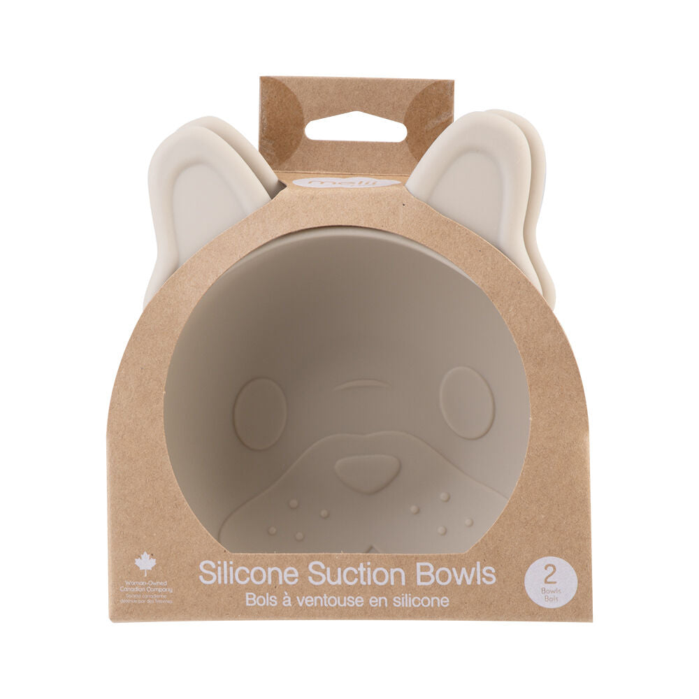 2pc Melii Luxe Childrens Animal Silicone Suction Bowls Set Bulldog 6m+