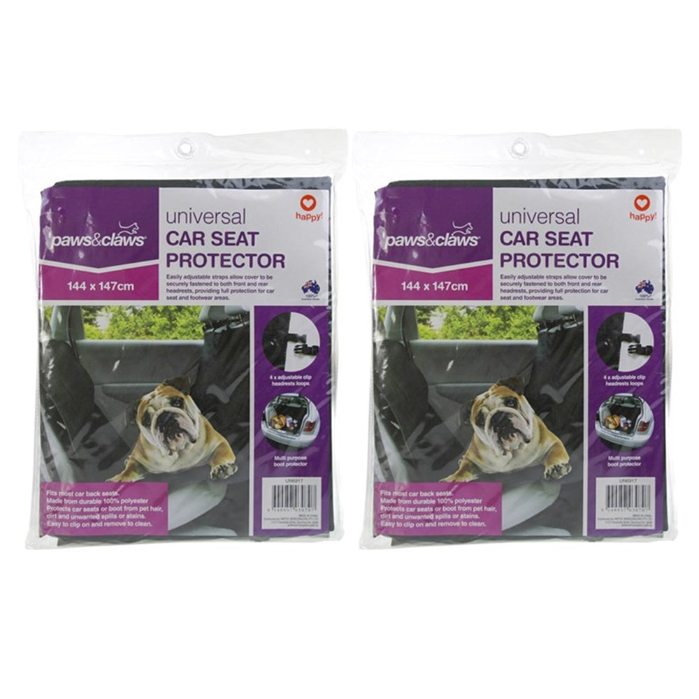 2PK Paws & Claws 147cm Pet Car Seat Protector - Black