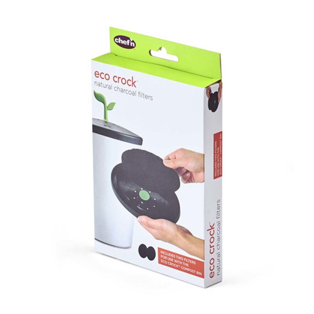 2PK Chef'n EcoCrock Compost Bin Filters Charcoal Set of 2 Black Replacement