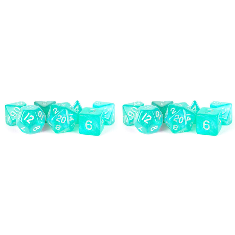 14pc Fanroll by Metallic Acrylic Polyhedral RPG Dice 16mm Set - Stardust Turquoise