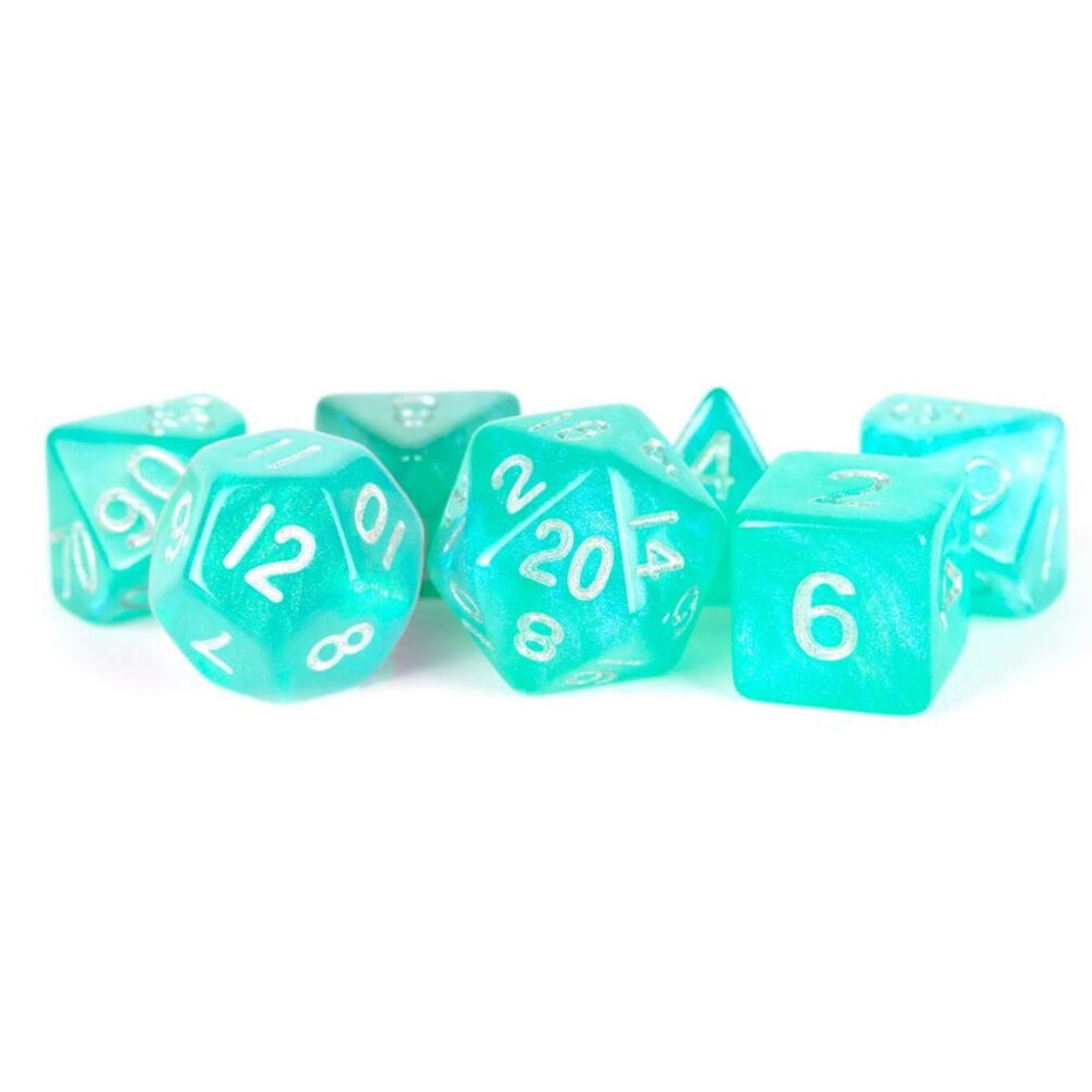14pc Fanroll by Metallic Acrylic Polyhedral RPG Dice 16mm Set - Stardust Turquoise