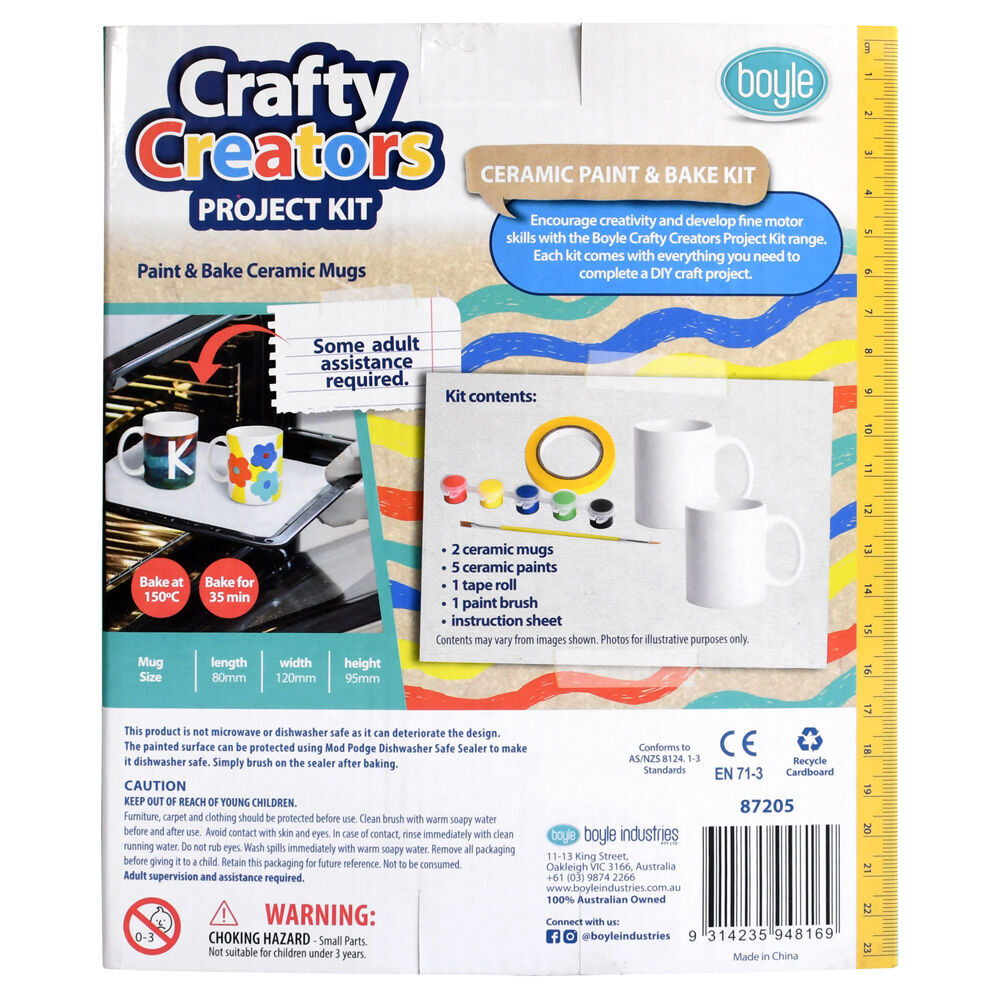 2PK Boyle Crafty Creators Ceramic Paint & Bake Mugs Project Kit Kids DIY 10y+