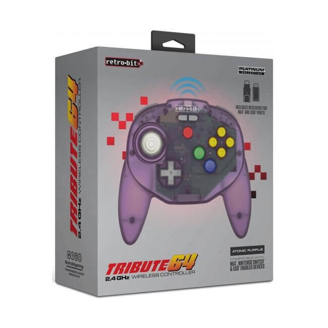 N64 Tribute 64 Retro-bit 2.4Ghz Wired Controller Atomic Purple