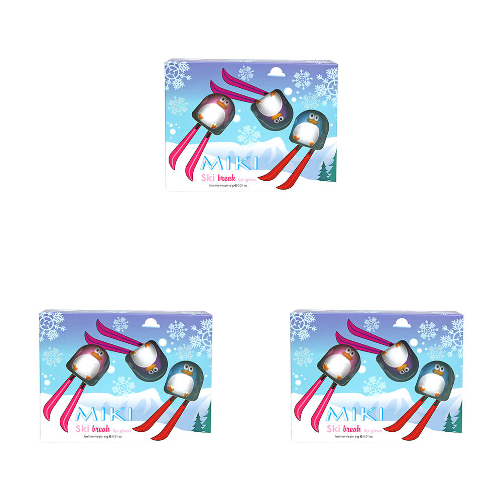 3PK Miki Ski Break Lip Gloss - Strawberry Blueberry Grape Flavors - Pink - 3y+