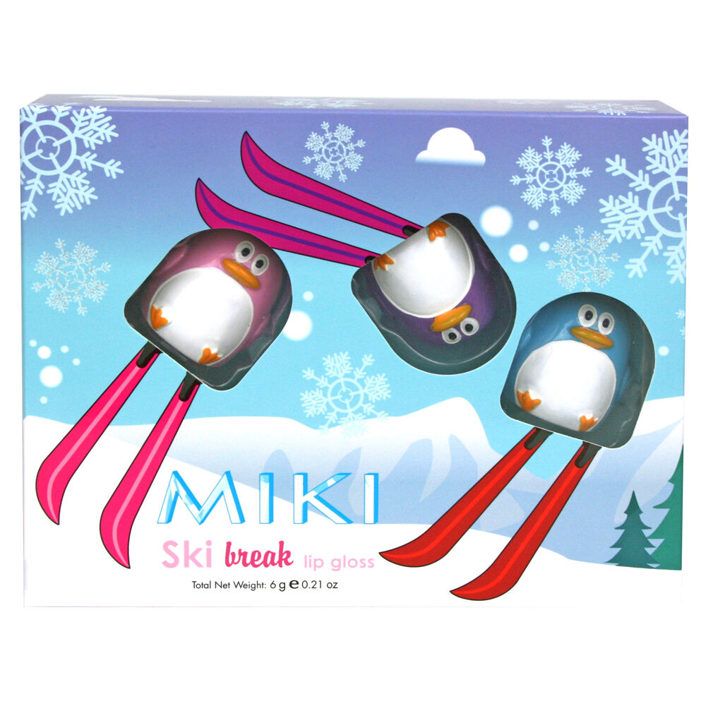 3PK Miki Ski Break Lip Gloss - Strawberry Blueberry Grape Flavors - Pink - 3y+
