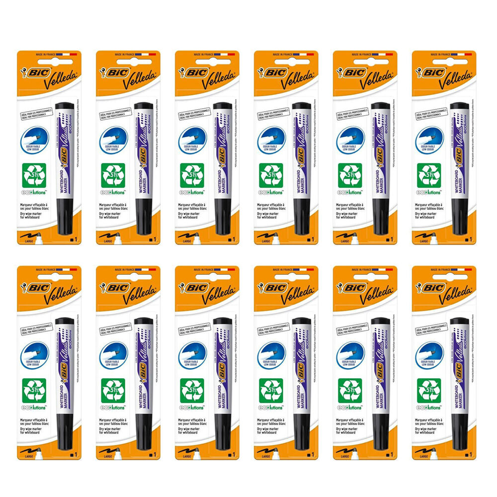 12PK BIC Velleda ECO BL1 Whiteboard Marker Pen School/Office Stationery Black