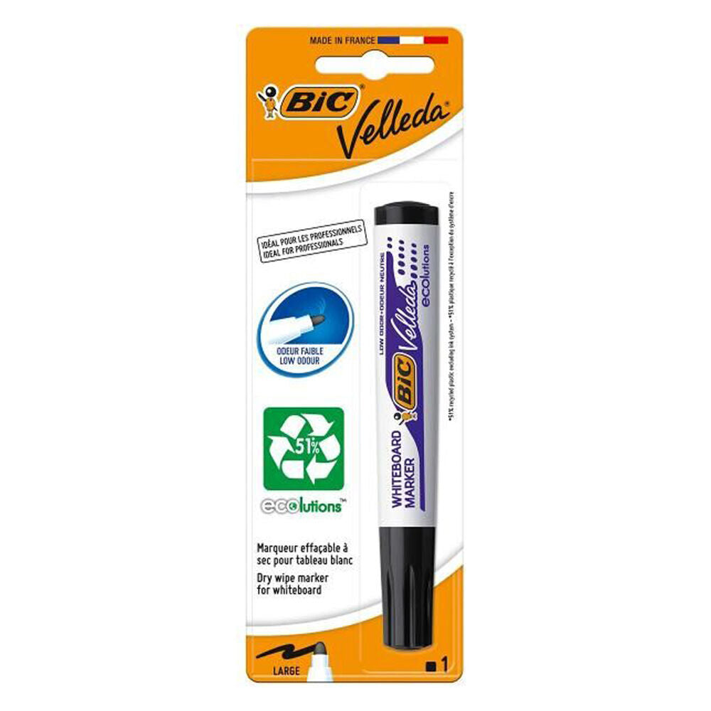 12PK BIC Velleda ECO BL1 Whiteboard Marker Pen School/Office Stationery Black