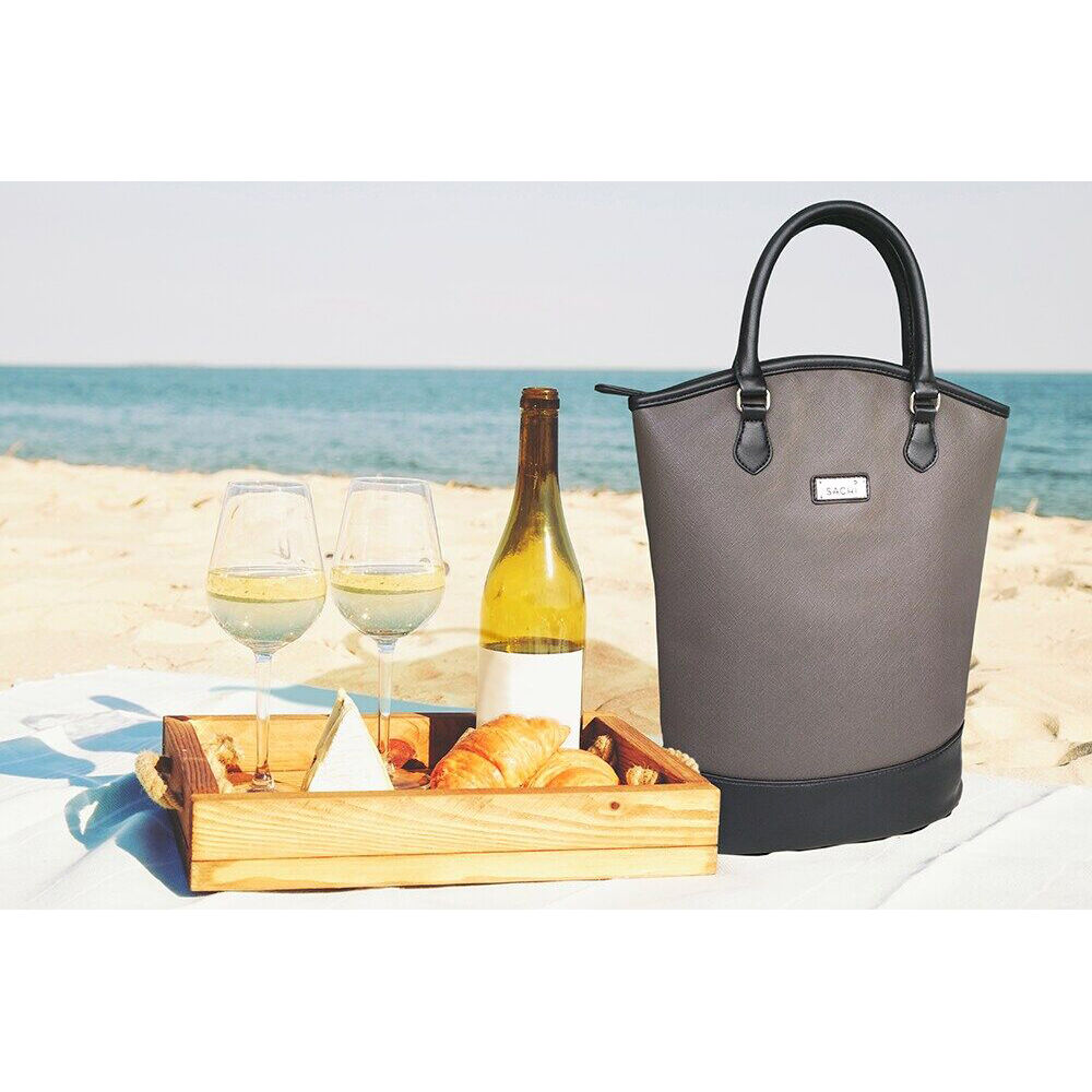 Sachi Two Bottle Leak Proof Wine Tote Carry Bag 24x13x36cm Charcoal Grey