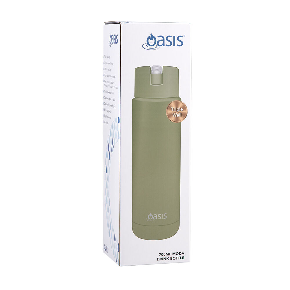 Oasis Ceramic Lined Stainless Steel Insulated Moda Drink Bottle 700ml Olive