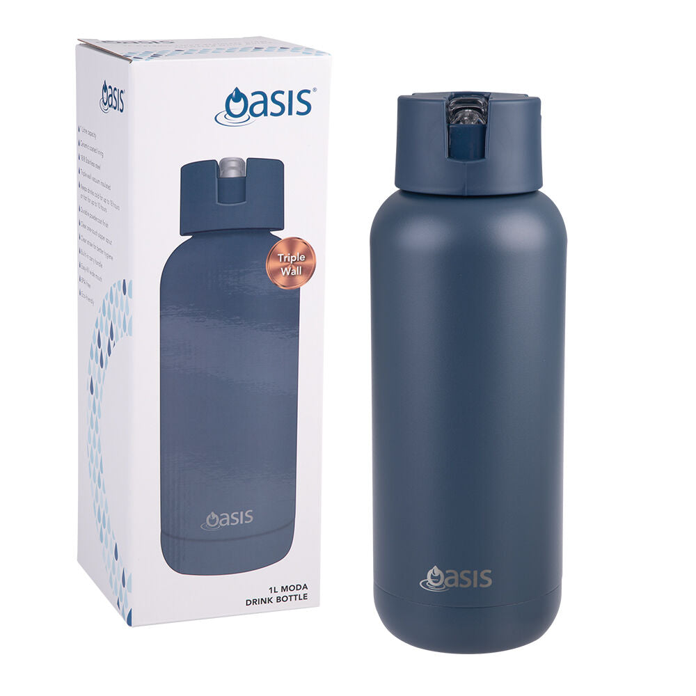 Oasis Ceramic Lined Stainless Steel Insulated Moda Drink Bottle 1L Indigo
