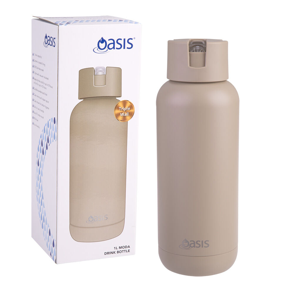 Oasis Ceramic Lined Stainless Steel Insulated Moda Drink Bottle 1L Latte