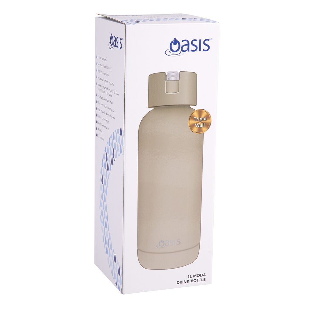 Oasis Ceramic Lined Stainless Steel Insulated Moda Drink Bottle 1L Latte