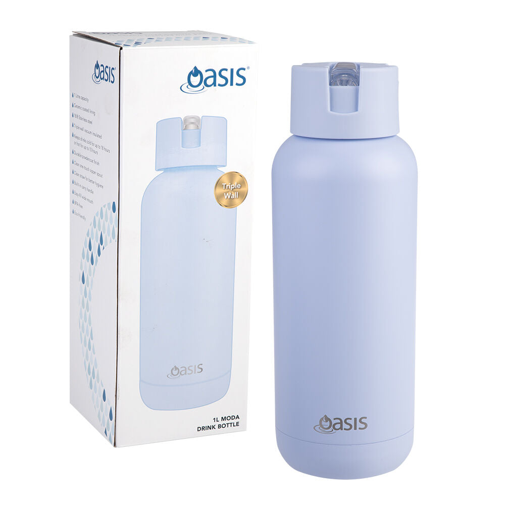 Oasis Ceramic Lined Stainless Steel Insulated Moda Drink Bottle 1L Periwinkle