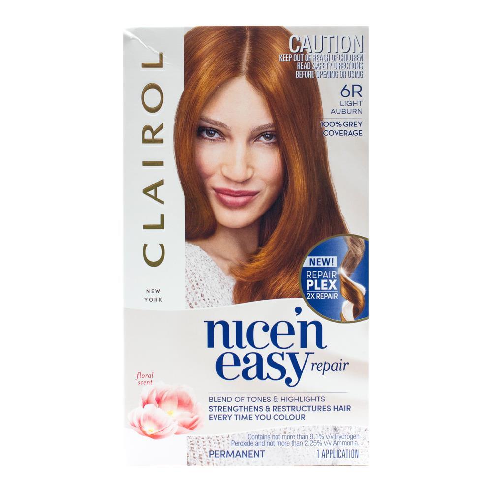 6PK Clairol Nice N Easy Permanent Hair Colour - 6R Light Auburn