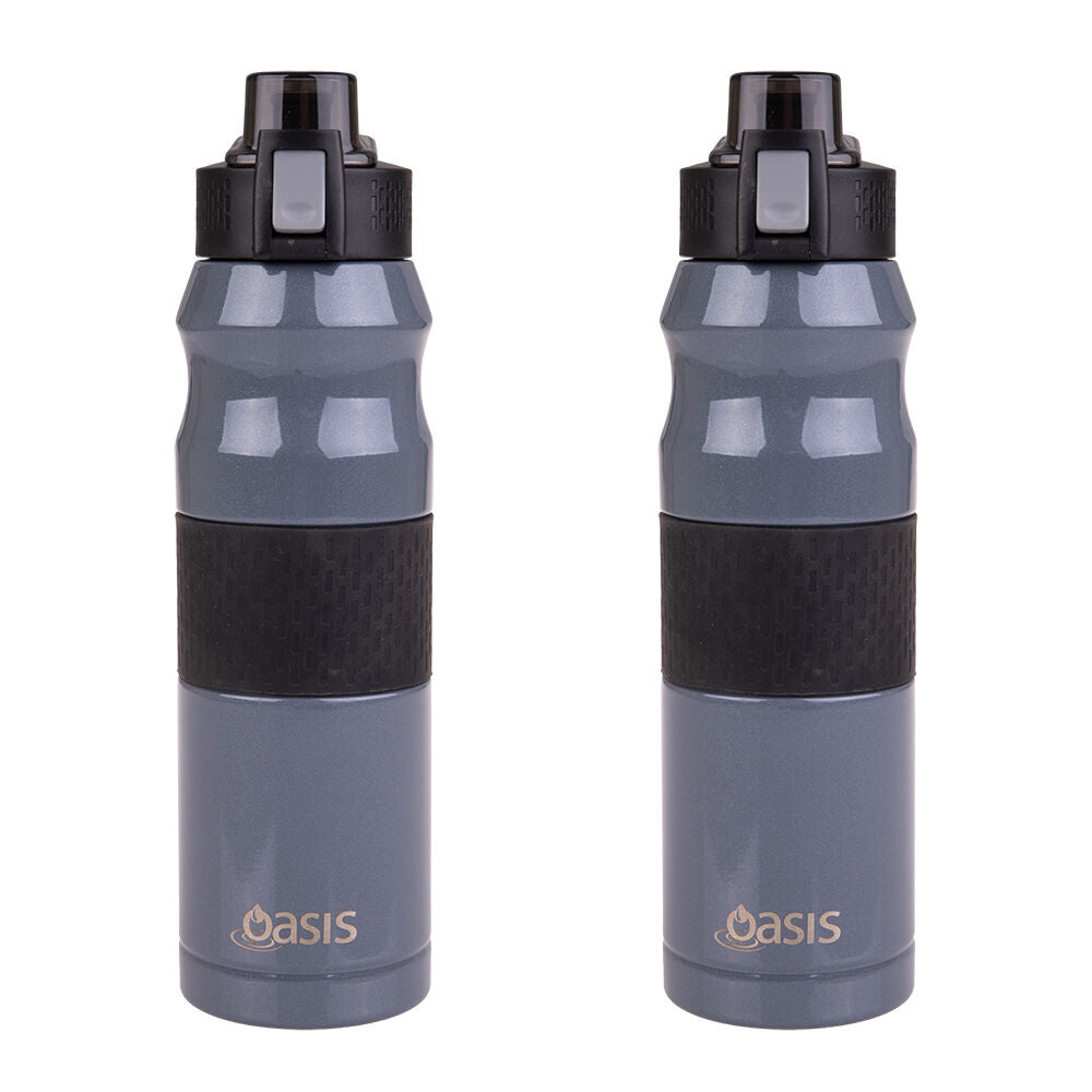 2PK Oasis Stainless Steel Insulated Flip-Top Sports Bottle 600ml Charcoal Grey