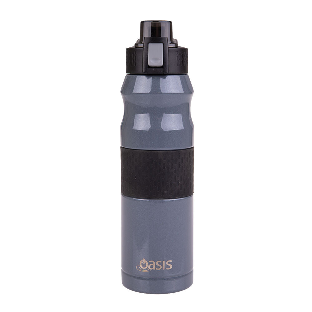 2PK Oasis Stainless Steel Insulated Flip-Top Sports Bottle 600ml Charcoal Grey