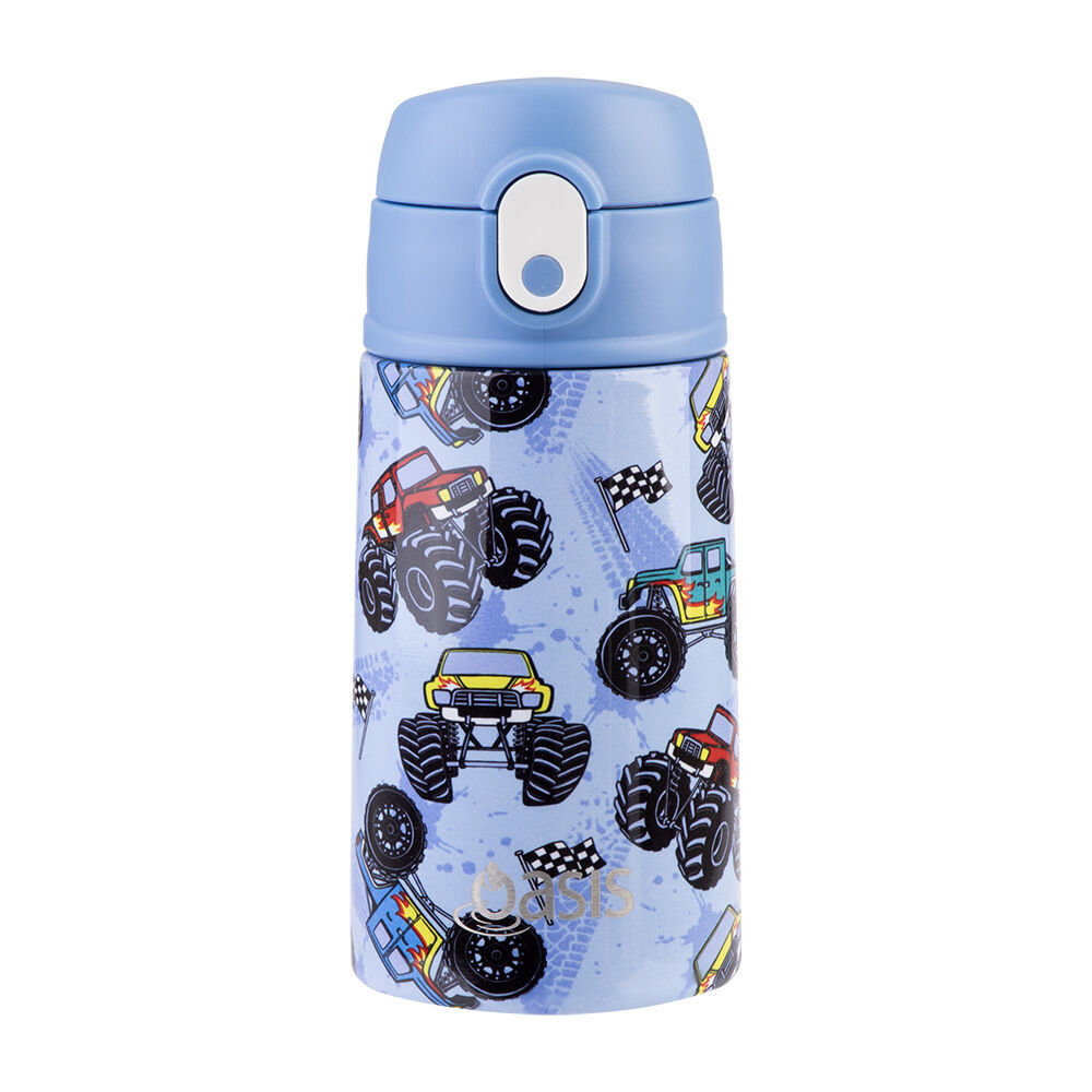 Oasis Stainless Steel Insulated Kids Drink Bottle w/ Straw 400ml Monster Trucks