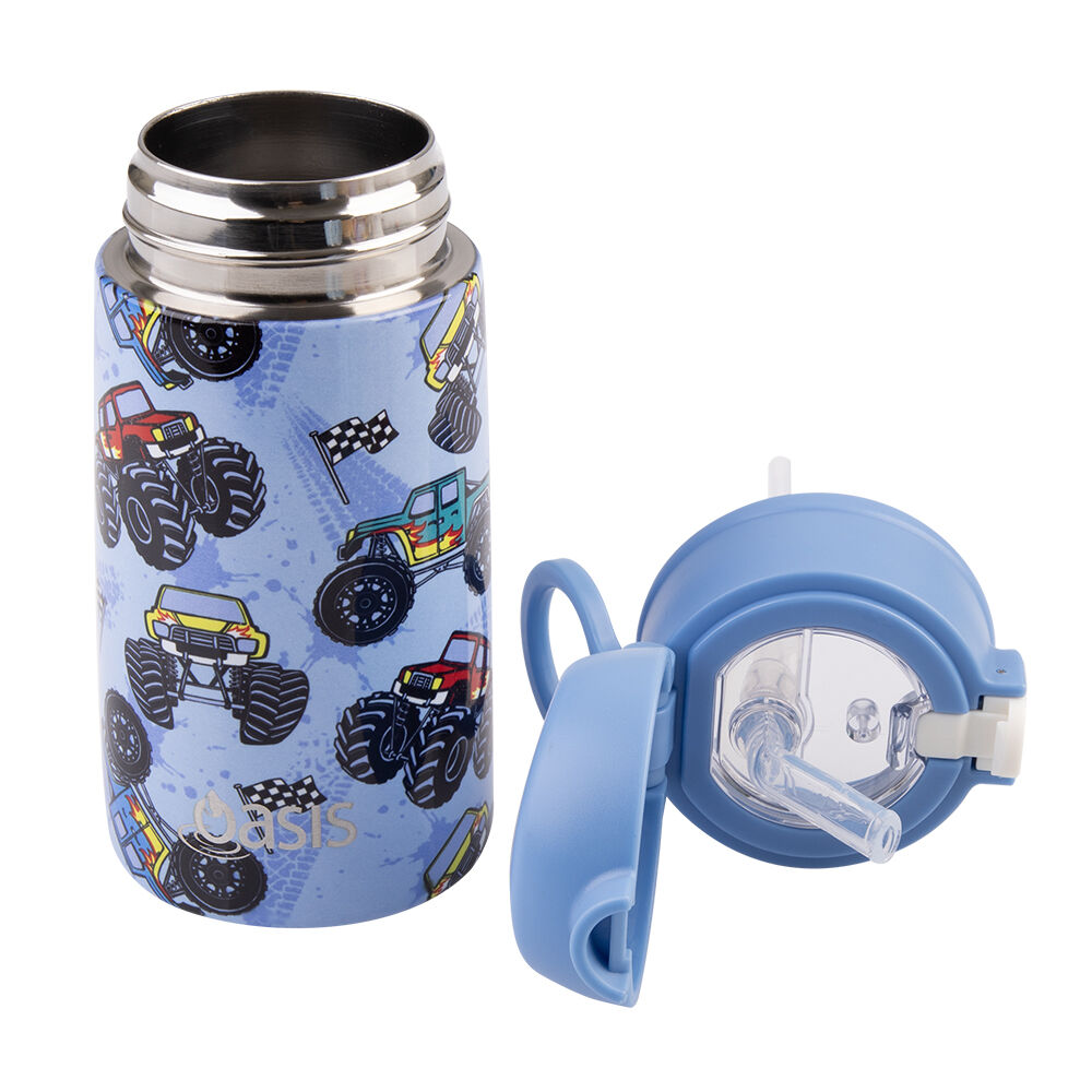 Oasis Stainless Steel Insulated Kids Drink Bottle w/ Straw 400ml Monster Trucks