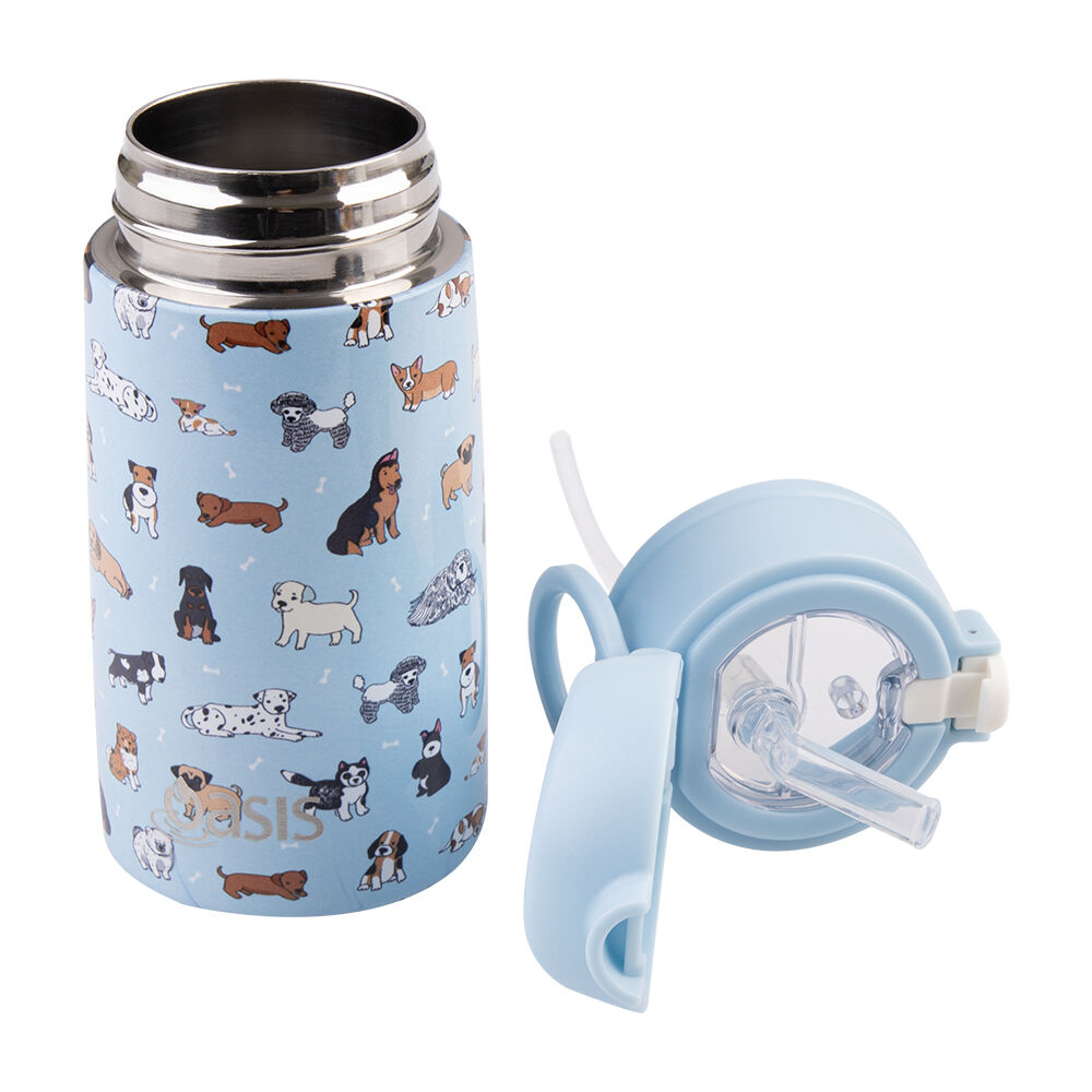 Oasis Stainless Steel Insulated Kids Drink Bottle w/ Straw 400ml Puppy Dogs