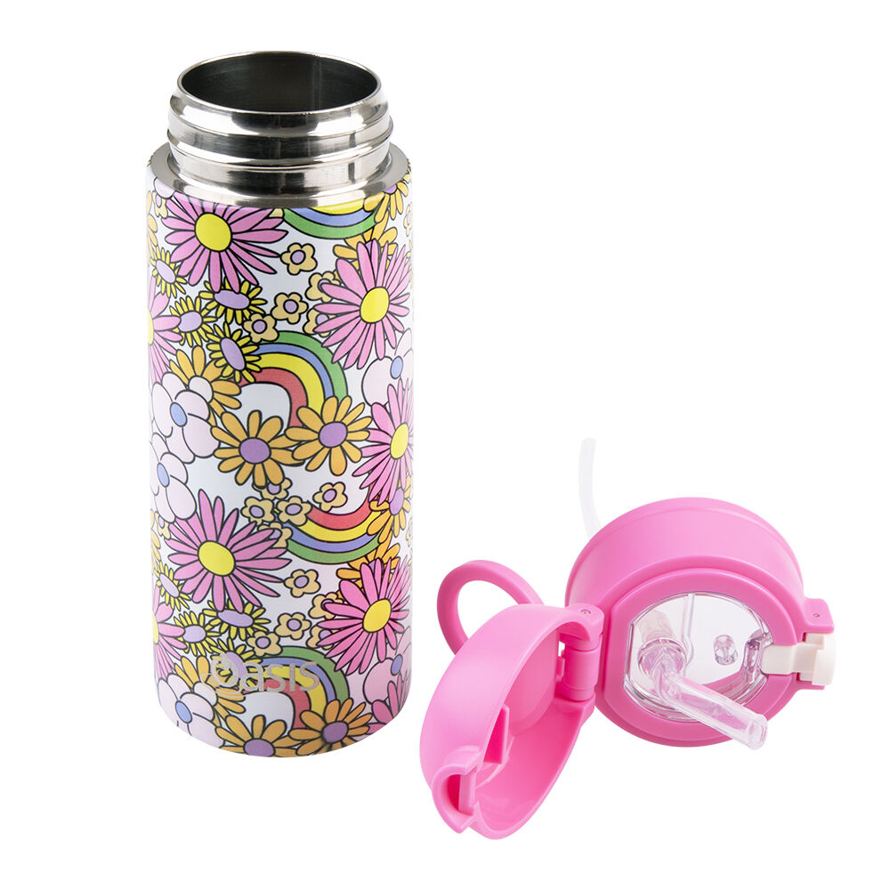 Oasis Stainless Steel Insulated Kids Drink Bottle w/Straw 550ml Flower Power
