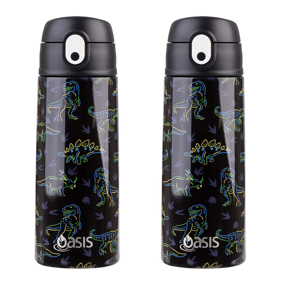 2PK Oasis Stainless Steel Insulated Kids Drink Bottle w/Straw 550ml Neon Dinosaurs