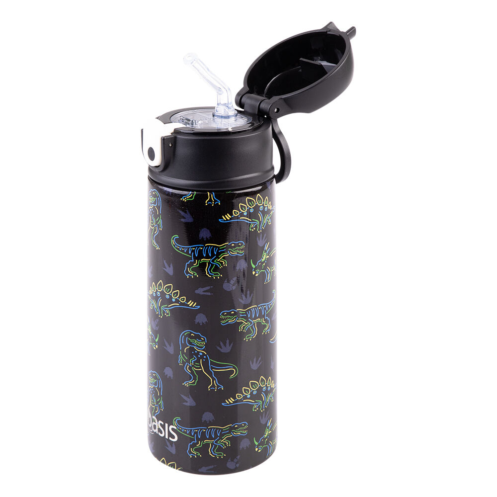 2PK Oasis Stainless Steel Insulated Kids Drink Bottle w/Straw 550ml Neon Dinosaurs