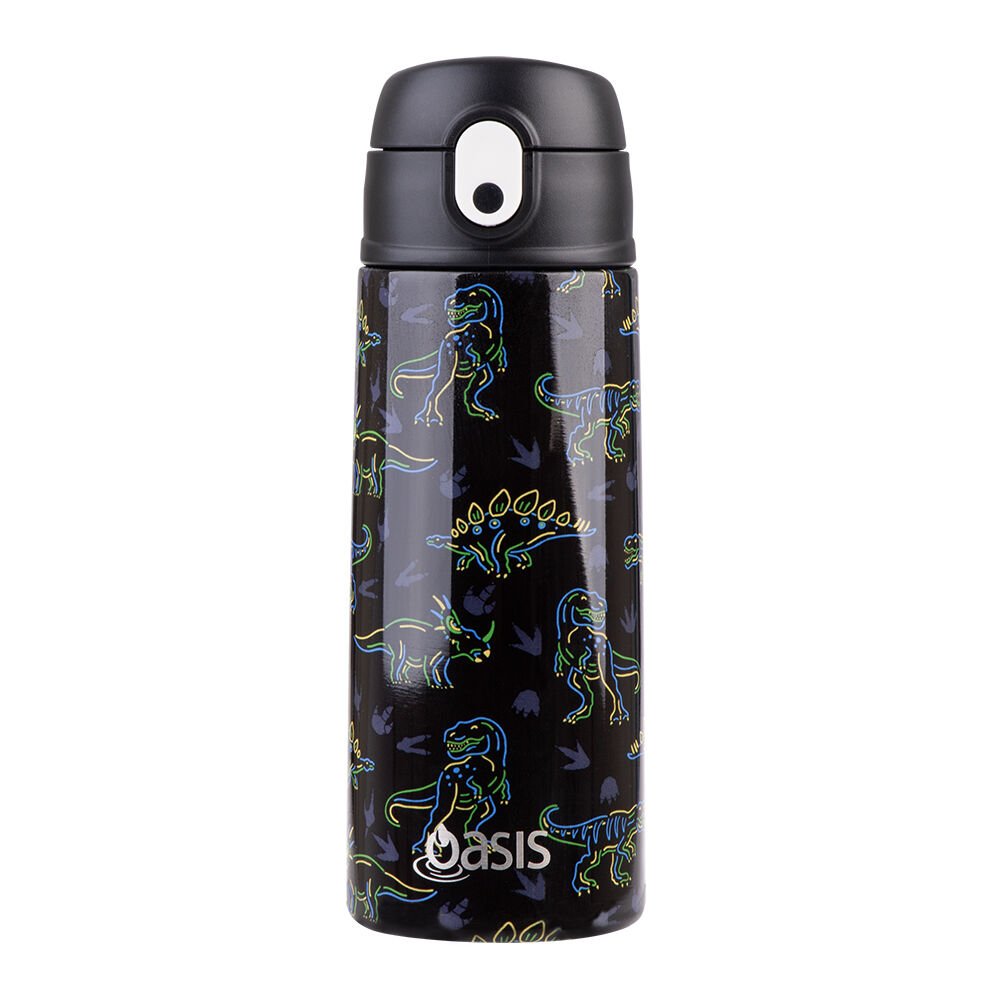 2PK Oasis Stainless Steel Insulated Kids Drink Bottle w/Straw 550ml Neon Dinosaurs