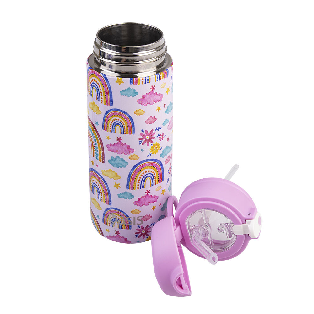Oasis Stainless Steel Insulated Kids Drink Bottle w/Straw 550ml Rainbow Sky