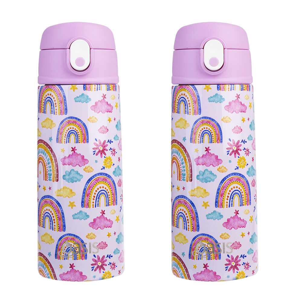 2PK Oasis Stainless Steel Insulated Kids Drink Bottle w/Straw 550ml Rainbow Sky