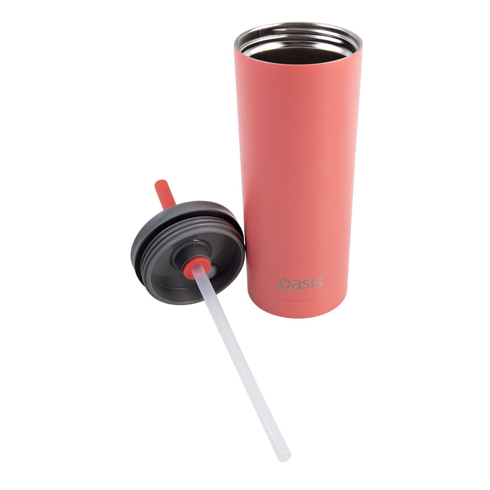 2PK Oasis Super Sipper Stainless Steel Insulated Tumbler w/ Straw 600ml Coral