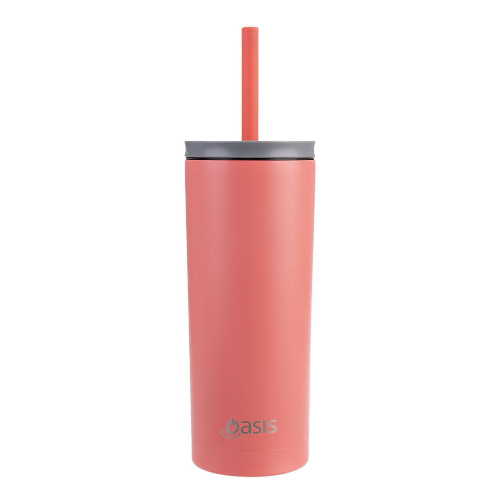 2PK Oasis Super Sipper Stainless Steel Insulated Tumbler w/ Straw 600ml Coral