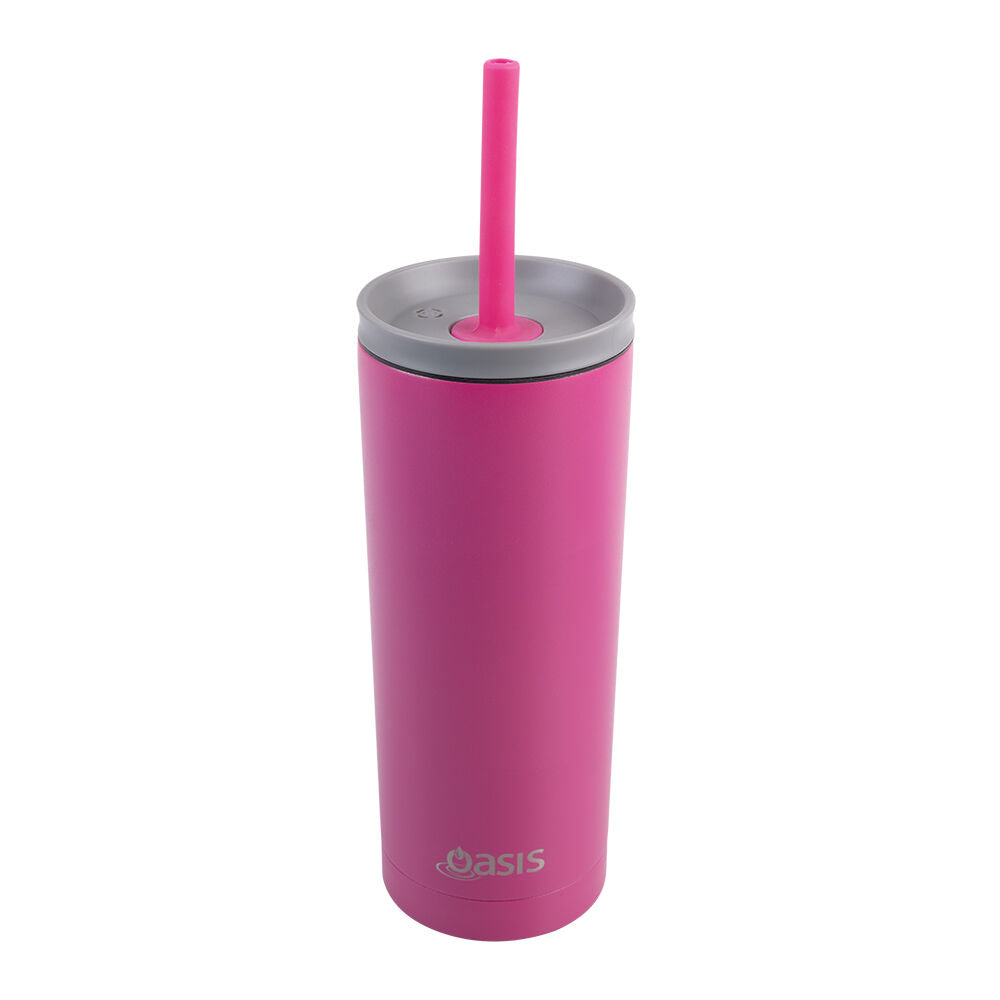 Oasis Super Sipper Stainless Steel Insulated Tumbler w/ Straw 600ml Fuchsia