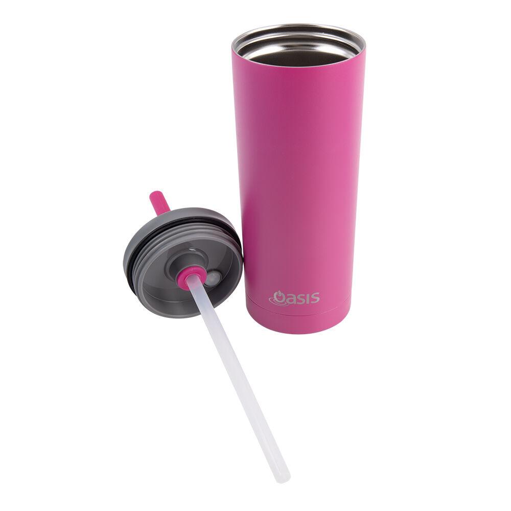 Oasis Super Sipper Stainless Steel Insulated Tumbler w/ Straw 600ml Fuchsia
