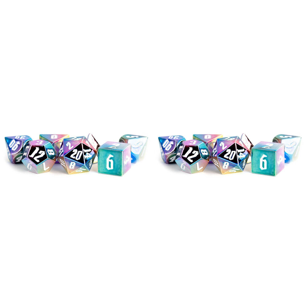 14pc Fanroll by Metallic Aluminum Plated Acrylic/Polyhedral RPG Dice Set 16mm - Rainbow Aegis