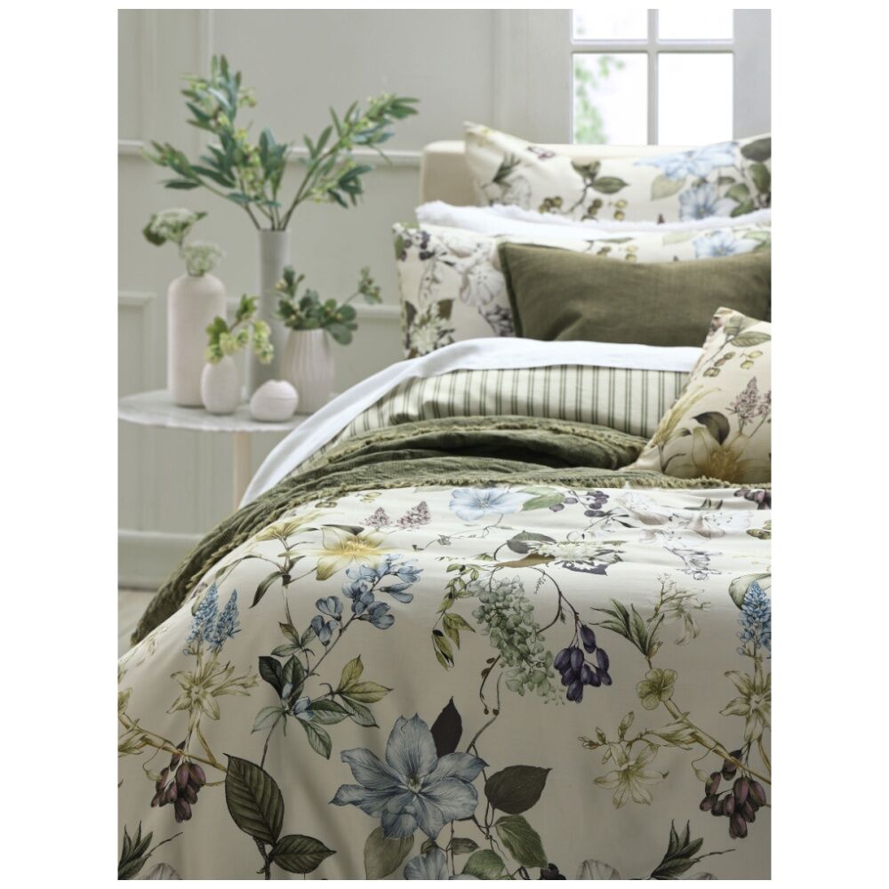 MM Linen Sanctuary Linen/Cotton Blend Blue Botanical Decorative Cushion 40x60cm
