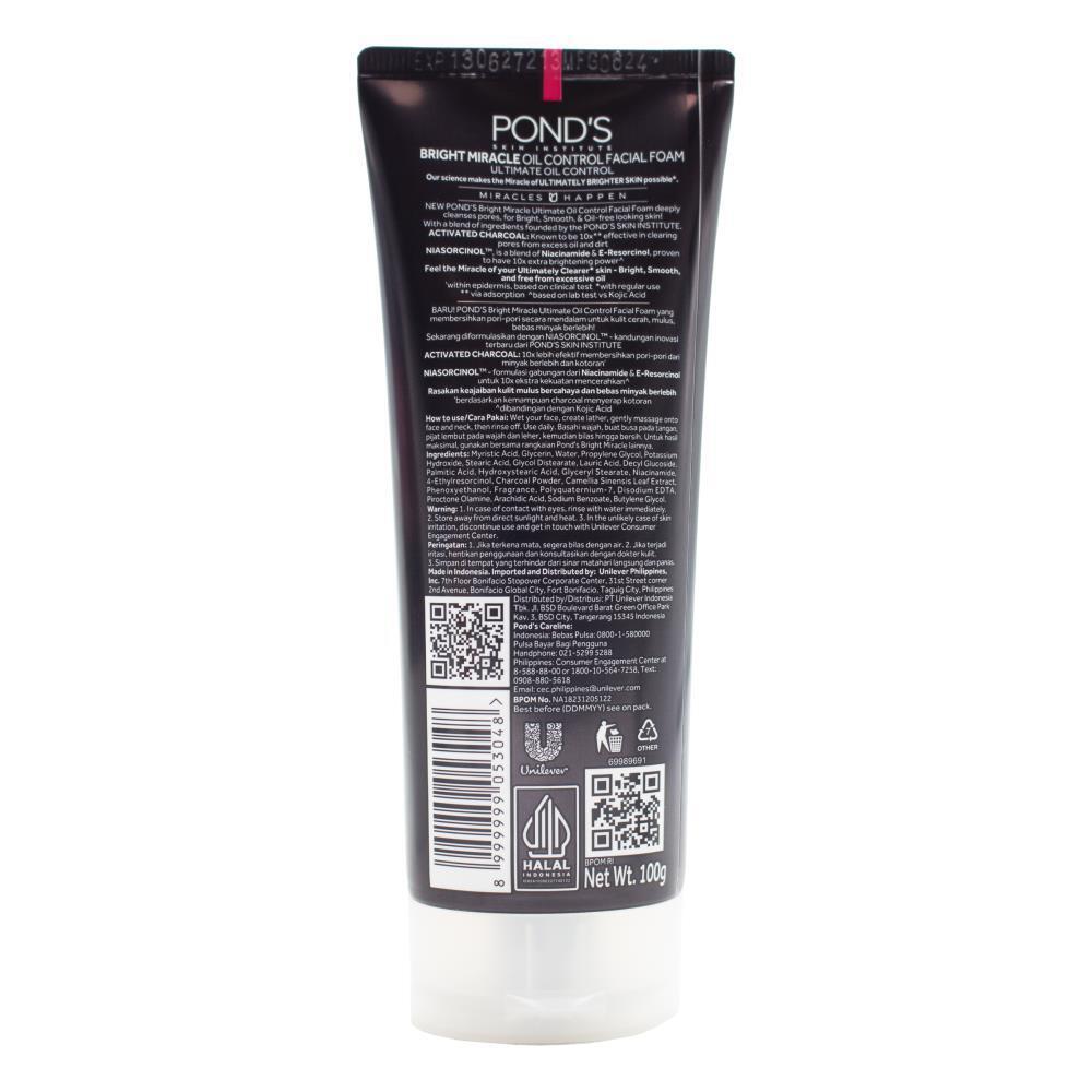 6PK Ponds Bright Miracle Activated Charcoal Facial Foam 90g