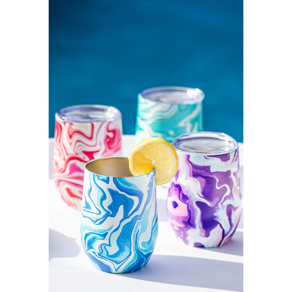 2PK Porta Summer Swirl Double Walled 350ml Stainless Steel Wine Tumbler - Blue