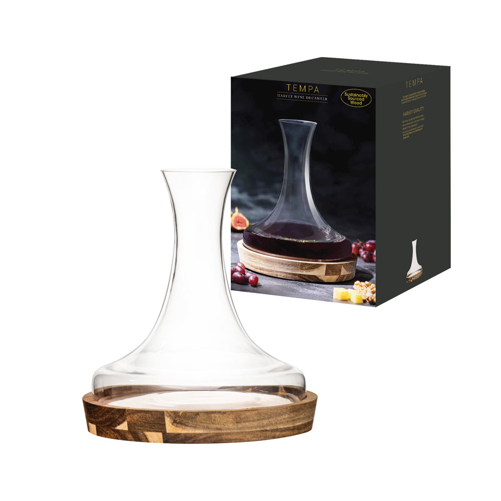 Tempa Harvey 1.6L Glass Wine Decanter w/ Acacia Wood Holder - Clear