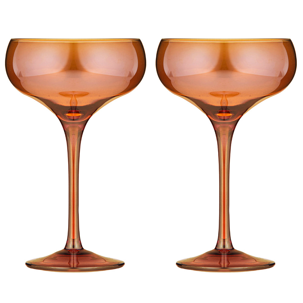 2pc Tempa Verity Drinking Crystal Stemware Coupe Glass Set - Amber