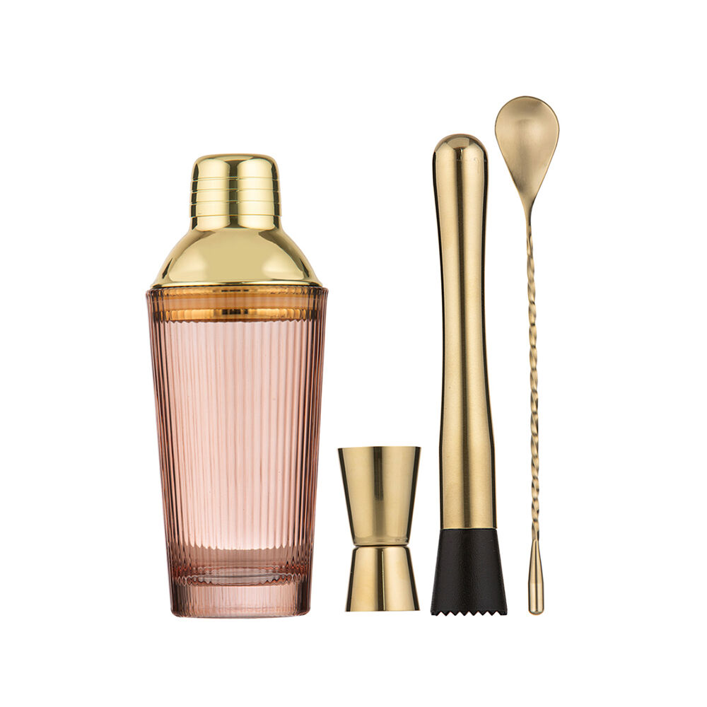 4pc Tempa Cyrus Thin Ribbed Cocktail Drink Making Set Blush Pink