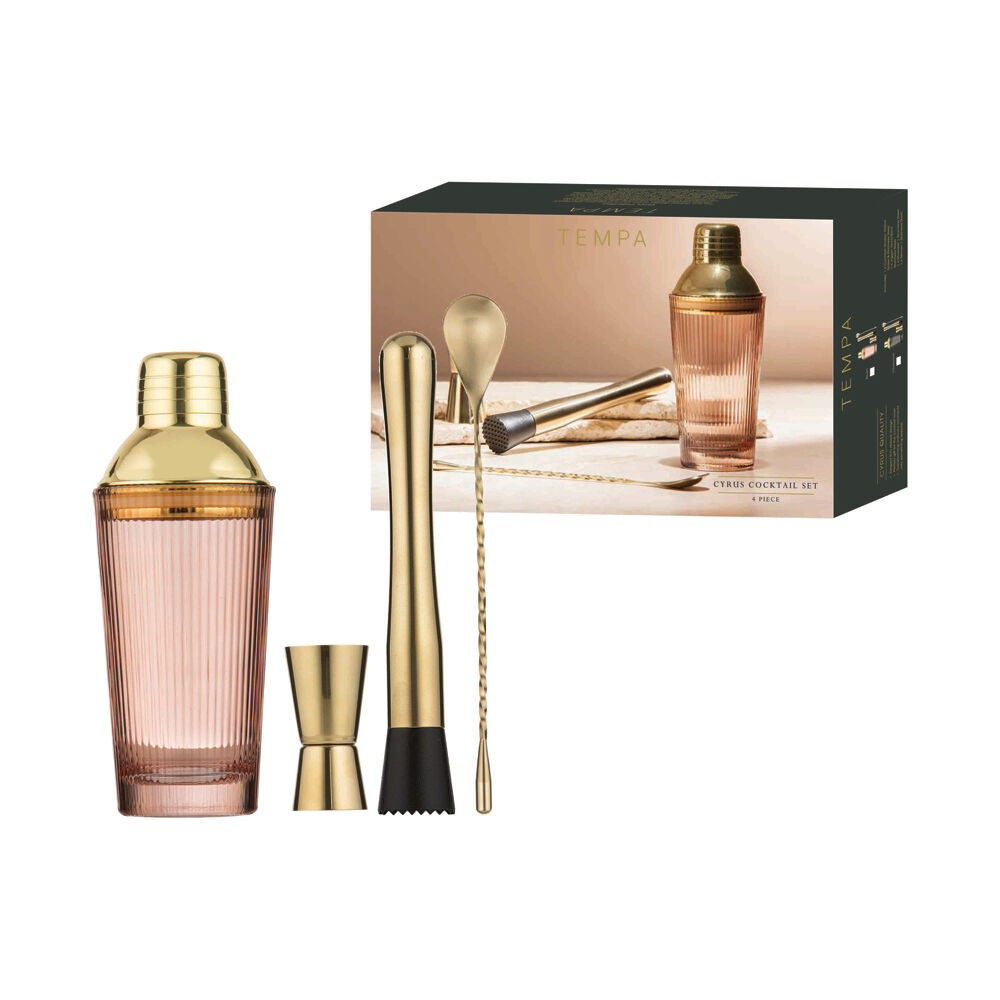 4pc Tempa Cyrus Thin Ribbed Cocktail Drink Making Set Blush Pink