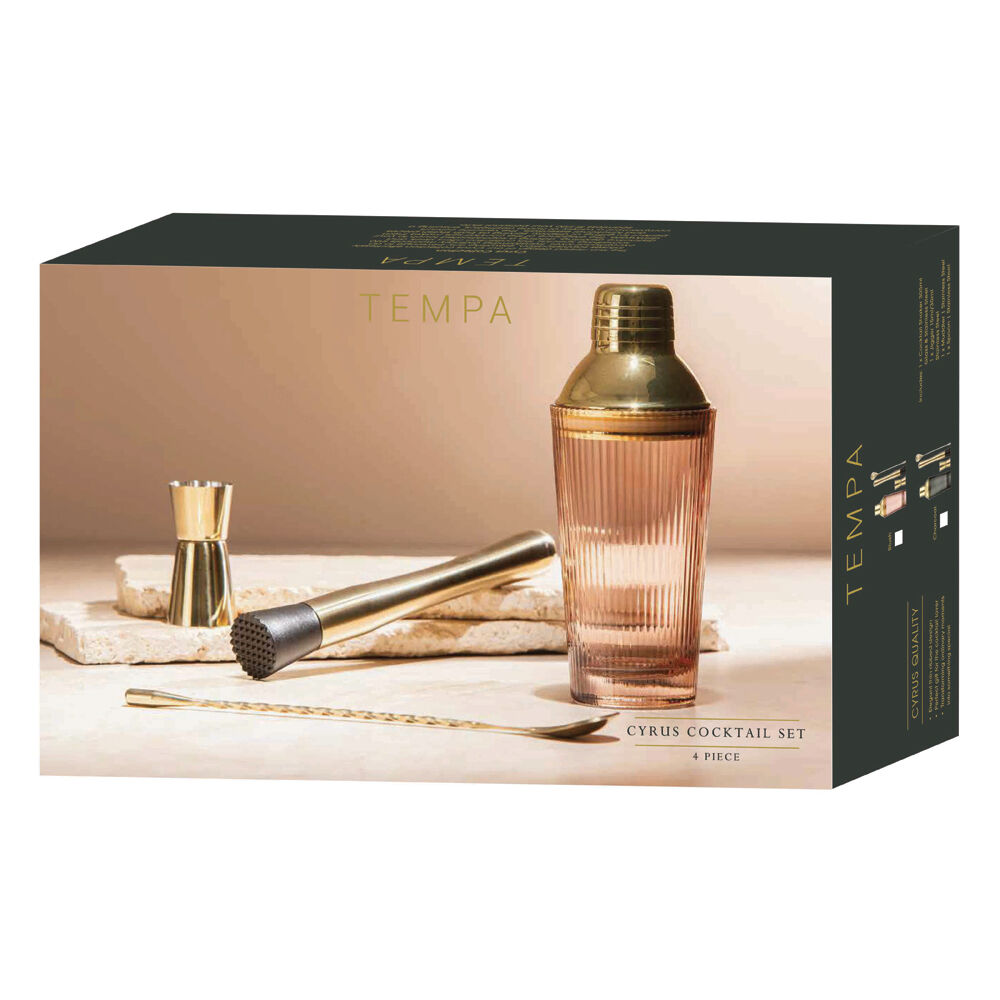 4pc Tempa Cyrus Thin Ribbed Cocktail Drink Making Set Blush Pink
