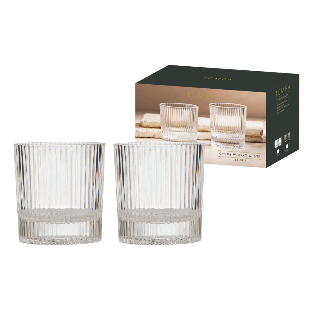 2pc Tempa Cyrus Thin Ribbed Whisky Drinking Glasses Set Clear
