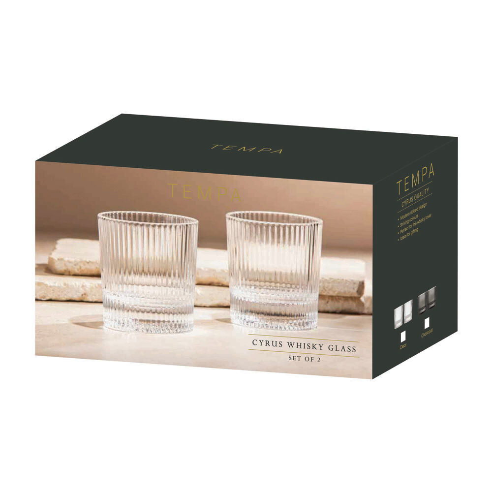 2x 2pc Tempa Cyrus Thin Ribbed Whisky Drinking Glasses Set Clear
