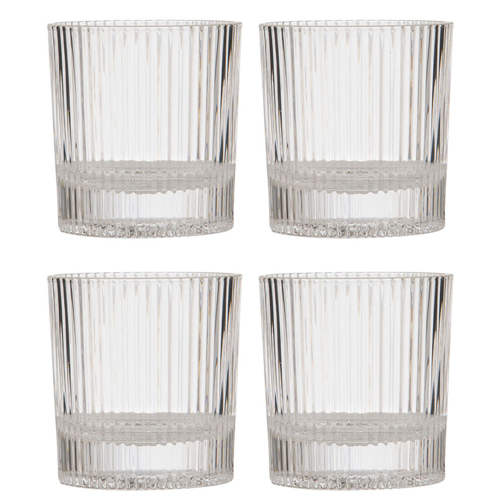 2x 2pc Tempa Cyrus Thin Ribbed Whisky Drinking Glasses Set Clear
